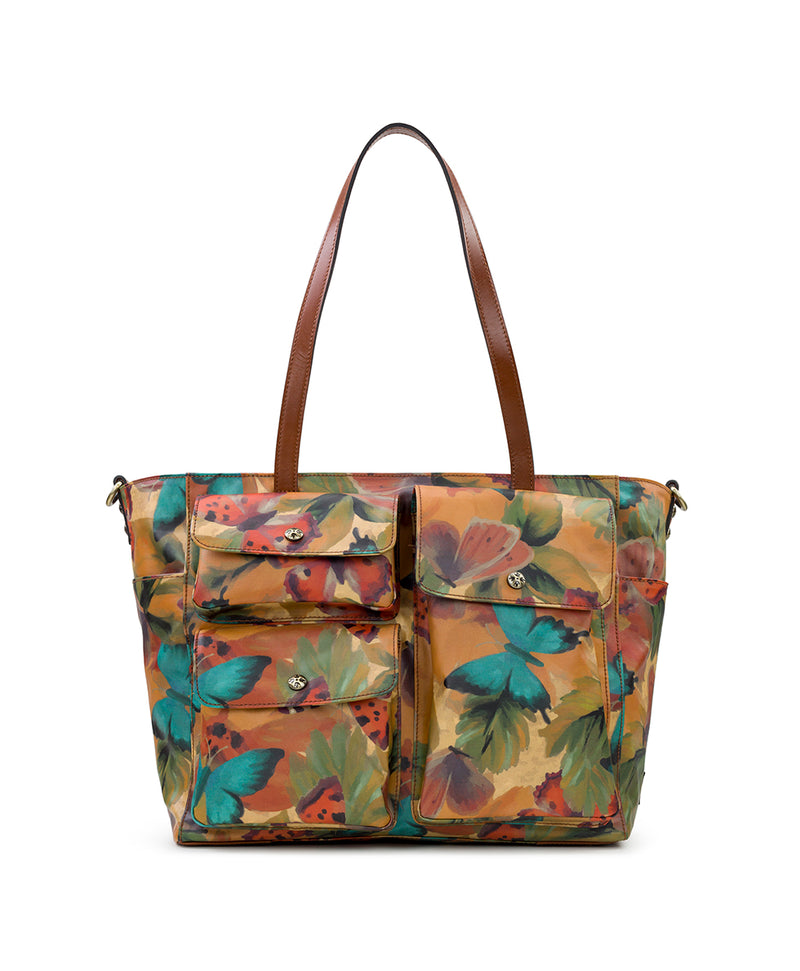 Sorlana Travel Tote - Patina Coated Linen Canvas Watercolor Butterfly Print