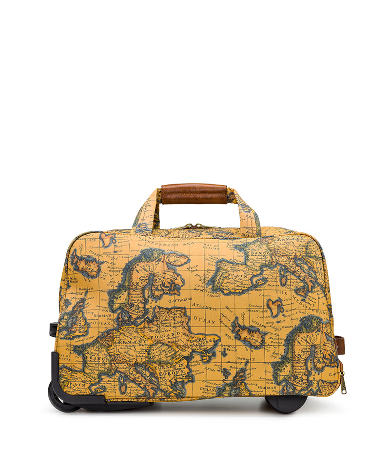 Sibillini Small Trolley Bag - Patina Coated Linen Canvas European Map Print