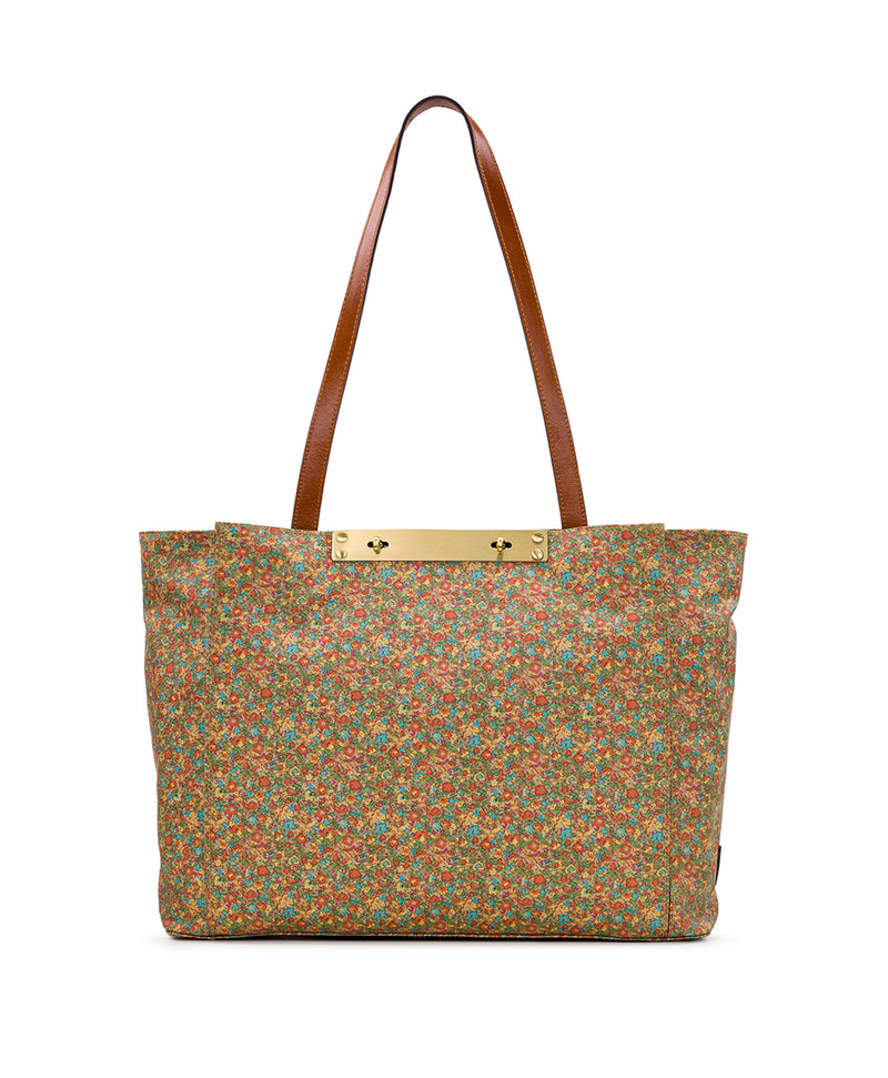 Silvi Travel Tote - Patina Coated Linen Canvas Coral Bouquet