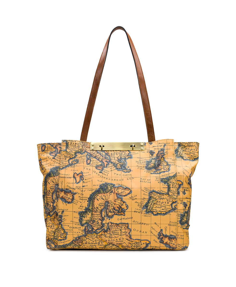Silvi Tote - Patina Coated Linen Canvas - European Map Print - european map - by Patricia Nash - View 1 of 5