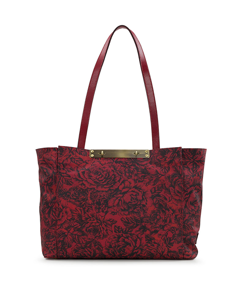 Silvi Tote - Patina Coated Linen Canvas Etched Roses Print