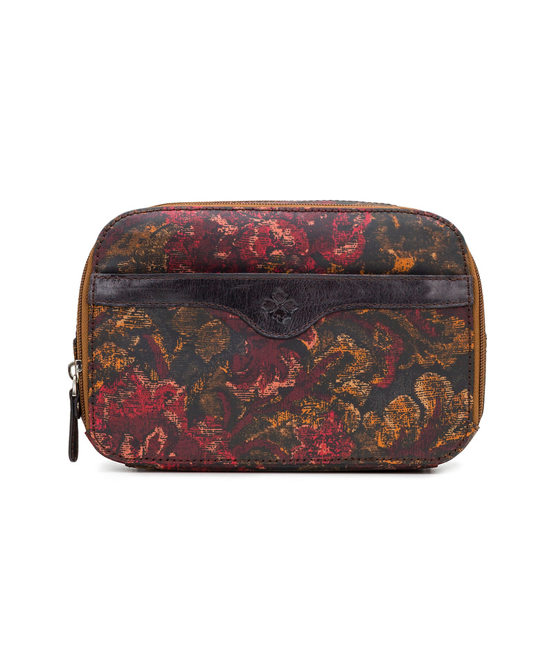 Gabella Cosmetic Pouch - Patina Linen Coated Canvas Vintage Floral Brocade
