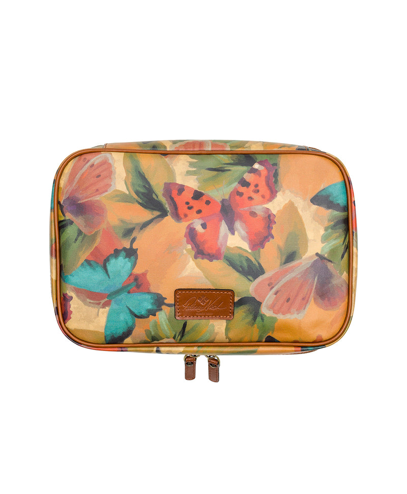 Ilaria Hanging Travel Case - Patina Coated Linen Canvas Watercolor Butterfly