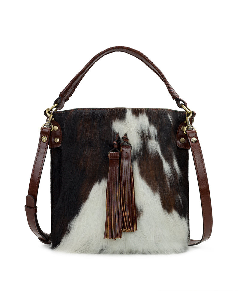 Fringe-Adorned Cowhide Bag with Crossbody Strap and Tote Handle