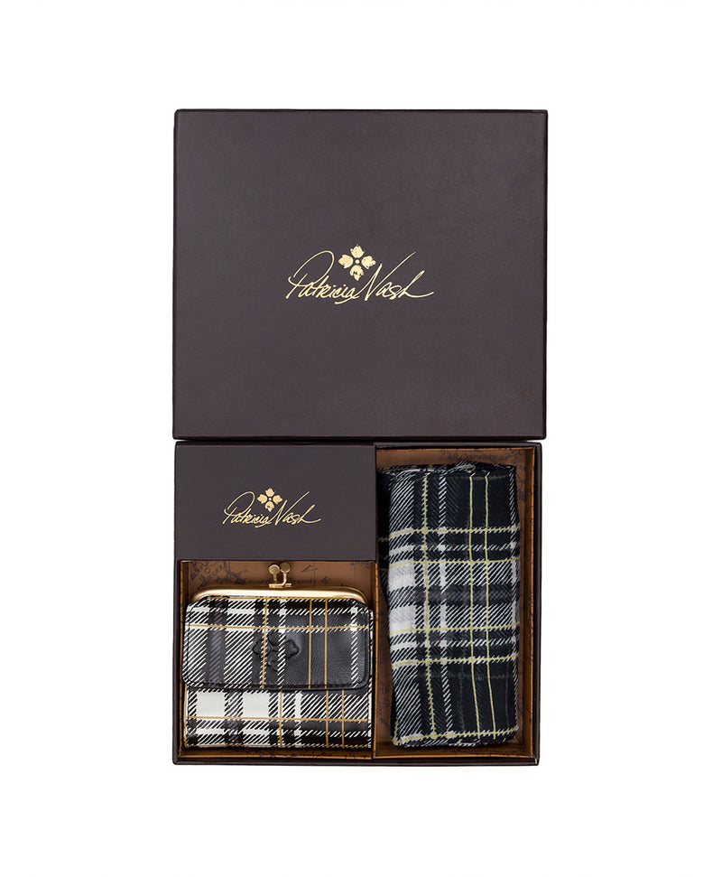 Astor Wallet and Plaid Scarf Gift Set - Black and White Plaid ...