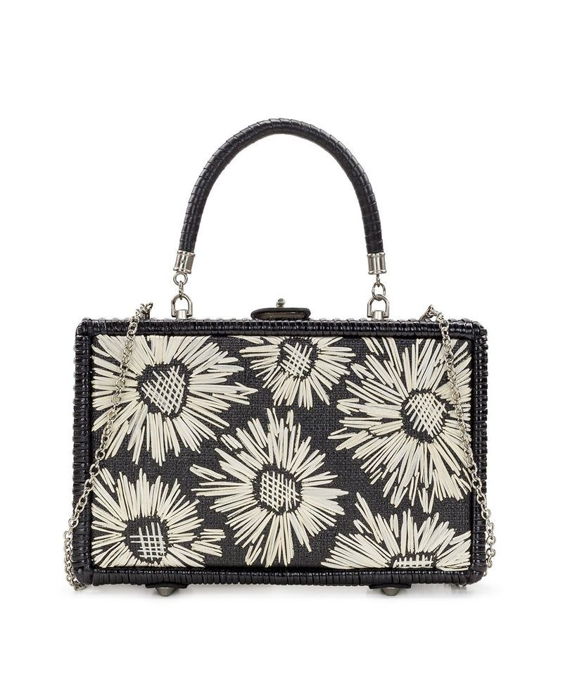 Lamezia Wicker Box Bag - Black with Straw Flowers