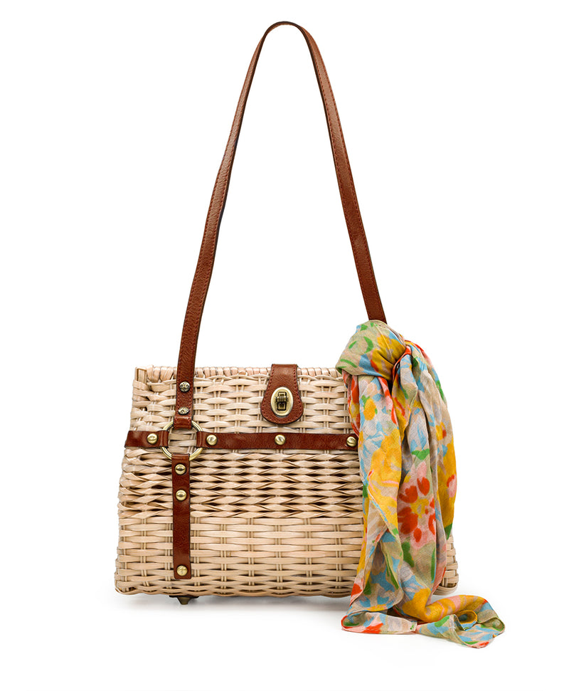 Muzzari Straw Satchel With Citrus Rose Scarf - Specialty Woven