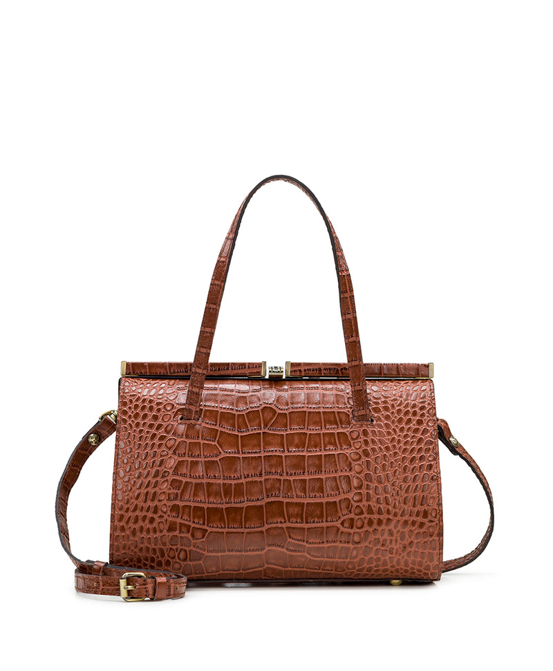 Camel textured faux leather and boucle tote bag