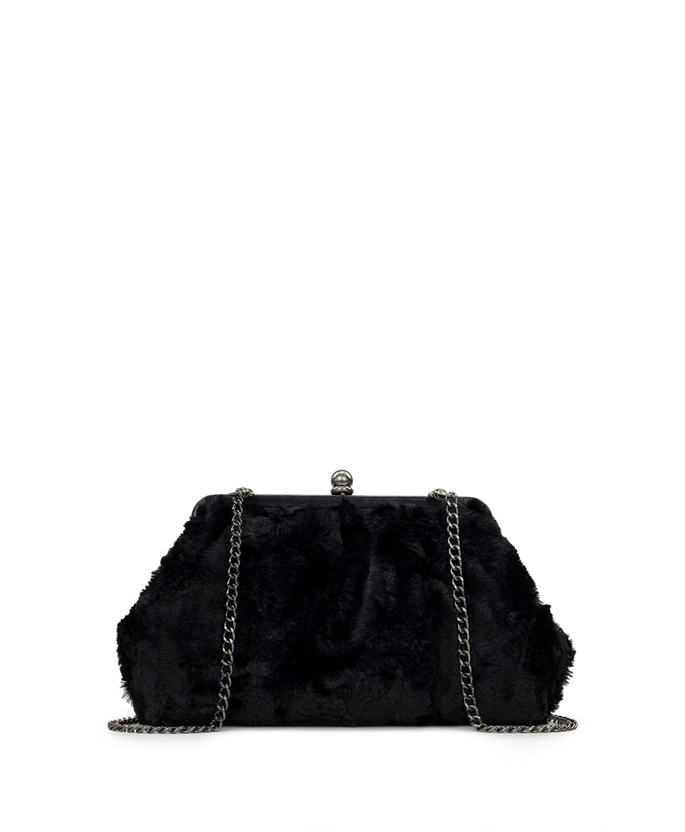 Ealing Frame Bag With Chain Strap - Black Faux Fur – Patricia Nash
