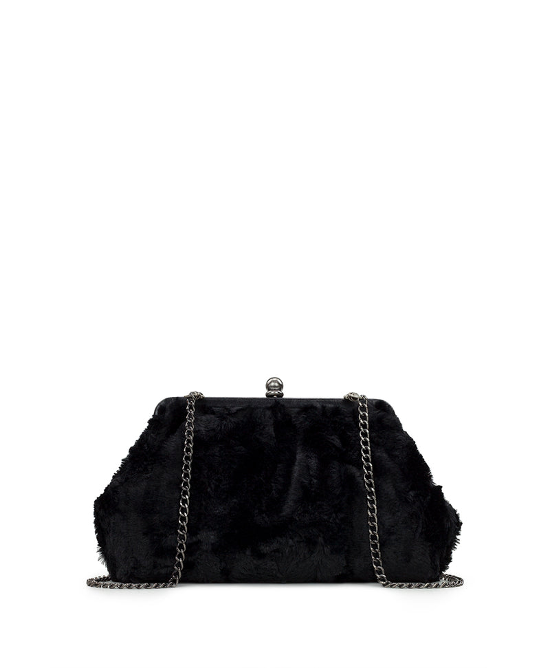 Ealing Frame Bag With Chain Strap - Black Faux Fur