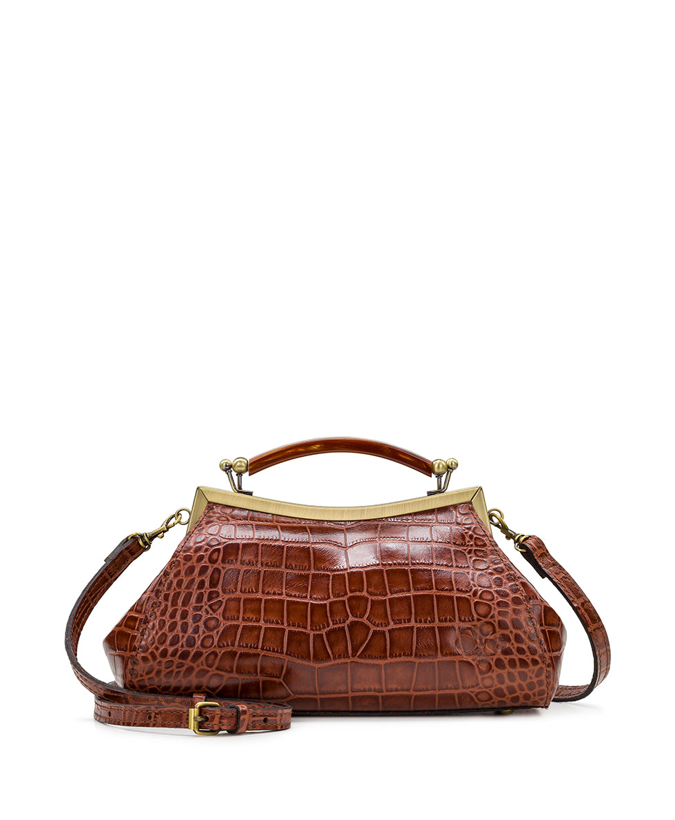 Kelmscott Frame Satchel - Distressed Vintage Croc - british tan - by Patricia Nash - View 1 of 7